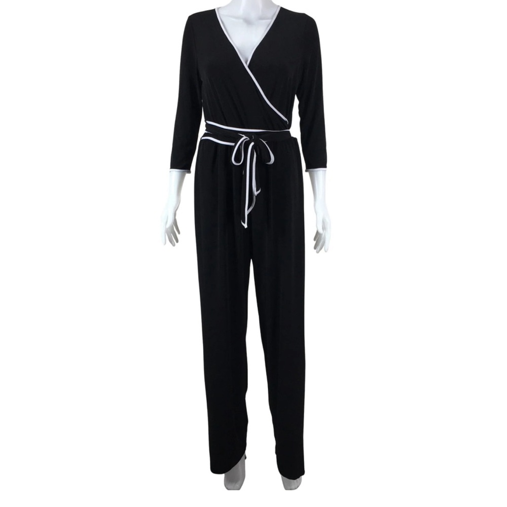 Calvin Klein Black Jumpsuit with White Piping Tie